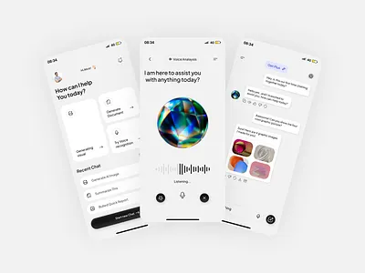 AI Assistant App – Modern Chat & Voice Interface aiapp appdesign chatapp dribbble minimaldesign mobile app mobileui ui ui design uiux uxdesign