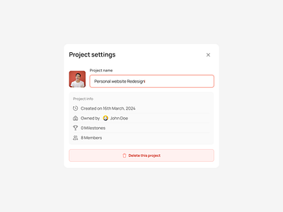 Project Settings Modal for Feedback Tool clean ui dashboard design minimal design modern ui product design project management project settings settings ui team collaboration ux design web app web application web dashboard