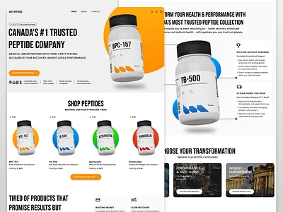 Peptides Website Home Mockup Ecommerce Landing Page Health Shop commerce ecom ecomm ecommerce fitness gym health landing landing page nutrition online shop online store product protien shake shop supplement supplements vitamin workout
