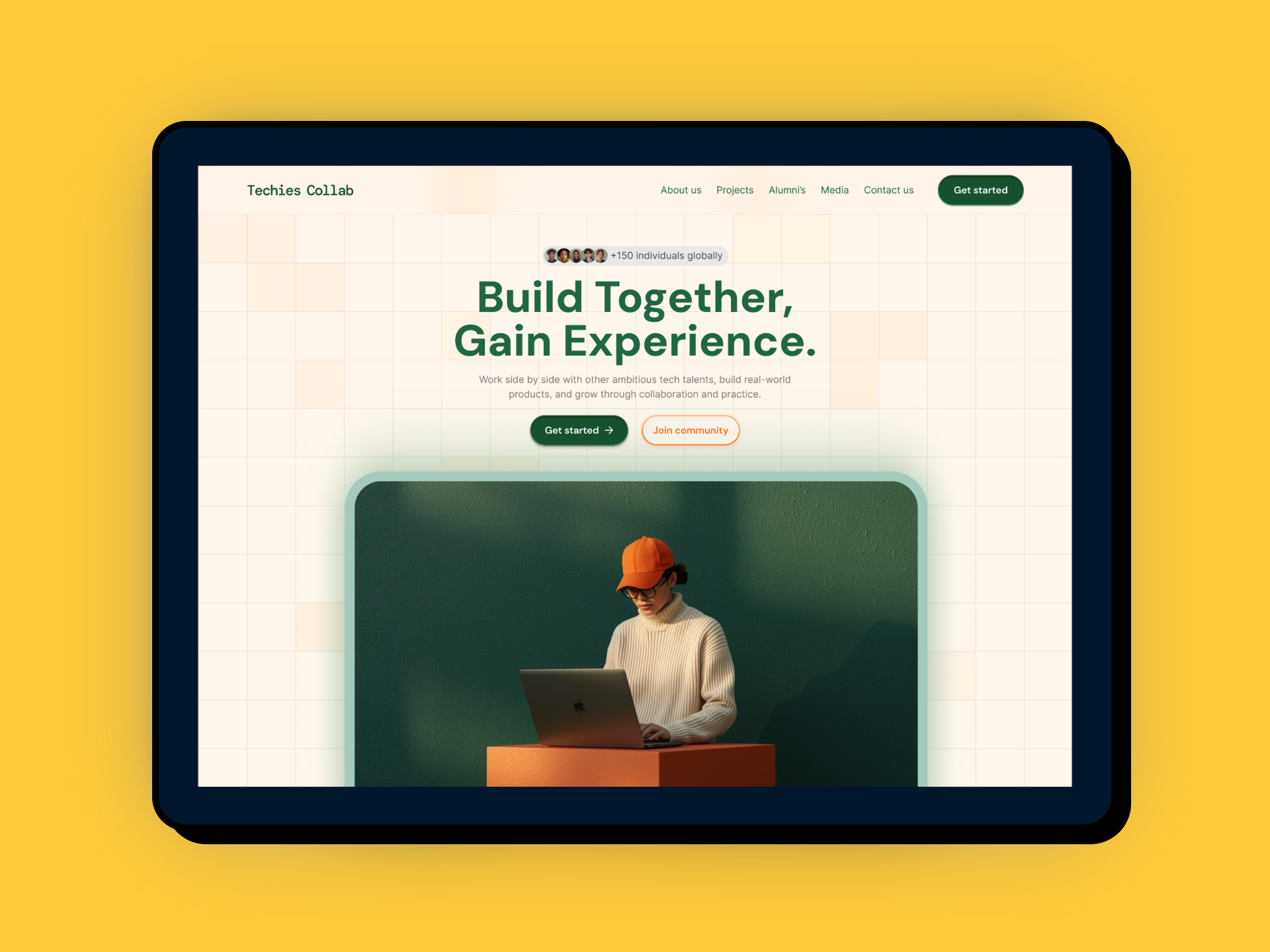 Techies Collab - Landing Page Design internship landing page techies collab ui web design