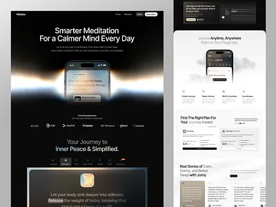 Medoo - Meditation App Landing Page app landing page clean landing landing design landing page landing ui meditation mindfull ui web web design website website design wellness wellness landing page