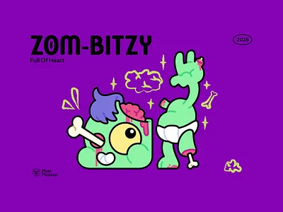 ZomBitzy - Xartoon Character Design 2d baby baby zombie brain branding cartoon cartoon character creepy cute design graphic design halloween halloween cartoon horror illustration kawaii logo purple vector zombie