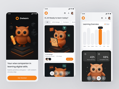 Owlearn — Your Wise Companion in Digital Learning ai android design e learning edu app educatiobal education platform educational app ios learning app minimalist mobile app mobile design modern design saas ui uidesign uiux ux uxdesign