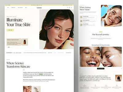 Lumora - Skincare Product Landing Page ai beauty branding clean company e commerce face face care healthcare landing page luxury marketing natural product skin skincare ui ui ux ui visual design website