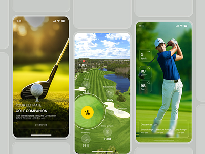 Golf Companion Mobile App – UI/UX Design clean ui fitness app ui golf app golf companion golf course app golf mobile design golf performance golf stats app golf swing analyzer golf tracking golf ui golf ux minimal ui mobile app design mobile uiux modern ux player stats ui sports app sports companion app sports ui design