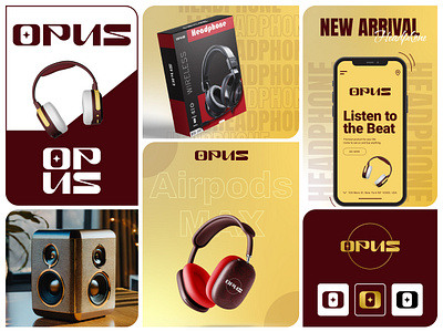 OPUS - high-end Audio Headphones Brand audio design bold brand system branding clean creative design gradient graphic design headphone brand identity logo logo design maroon tons minimal text logo visual identity