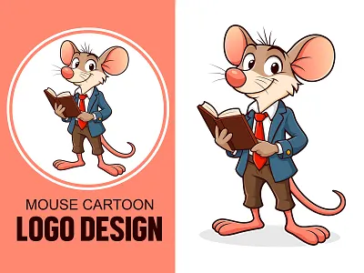 Cartoon Mouse Logo Design, Smart Mouse Mascot 2d animal animate art beehaya book branding cartoon character clipart cover cute digital drawing illustration logo mascot mouse vector