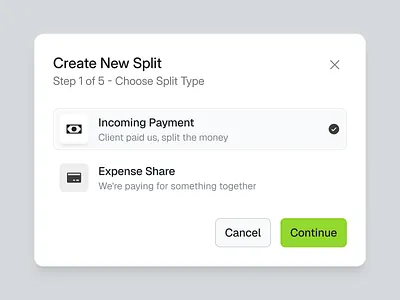Spliq – Create New Split billing branding design dialog minimal modal payment payment method pop up popup rakibulism saas seen design lab seen design system split ui ux web app web design website