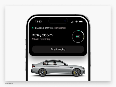 BMW M5 Charging UI – iPhone 16 Concept 3d app branding charging car design flat graphic design illustration illustrator logo minimal mobile ui charging product design typography ui ux vector web web design website