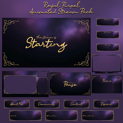 Royal Purple Animated Stream Package: For Twitch Overlay & kick animated pack stream animated screens design kick overlay kick screens kick stream animated overlay pack stream overlay stinger transition