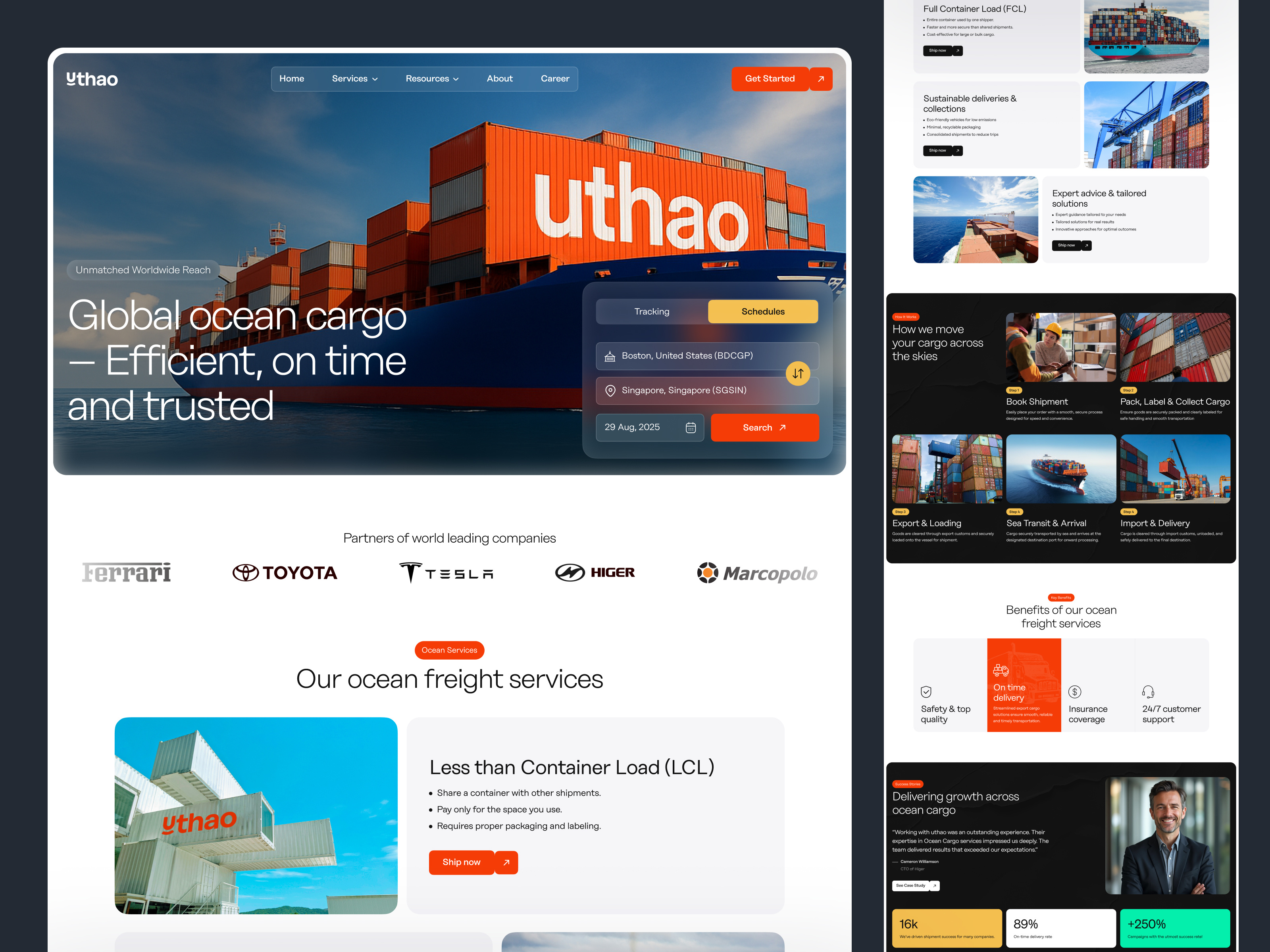 Example of Ocean Transportation Service Landing Page | Uthao UI/UX