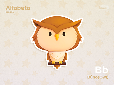 Búho (owl) b buho caricatura cartoon character children clean cute english illustration kawaii kids learn mexico owl procreate spanish sticker