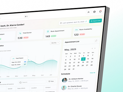 Clinic Dashboard UI – Modern Healthcare SaaS Design for EMR Plat admindashboard cleanui clinicdashboard dashboardui designsystem digitalhealthdesign figmadesign healthcareui healthtech interactiondesign medicaldashboard minimalui productdesign responsiveui saasdesign uidesign userinterface uxcasestudy uxdesign webappdesign