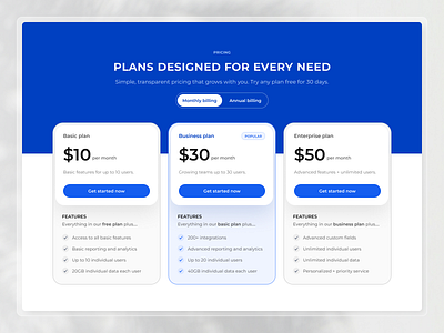 Pricing Plans – Simple, Scalable & User-Friendly clean creative design dark mode design interface design minimal payement options plans plans section pricing pricing cards pricing section pricing table product design subscriptions ui ui design ux design visual design website design
