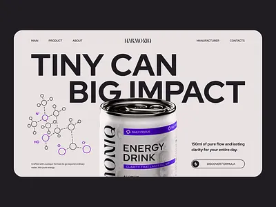 Harmoniq Energy Drink • Product and Landing Page Concept 3d animation branding concept energy drink graphic design landing product sport ui web web design