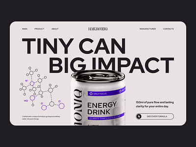 Harmoniq Energy Drink • Product and Landing Page Concept 3d animation branding concept energy drink graphic design landing product sport ui web web design