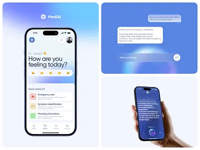 ✨ MediAI – AI Healthcare Assistant App UI/UX Design ✨ 3d ai ai assistant android app appdesign biotech branding crypto health tech ux healthcare ios app logo medical care medical mobile ui science symptom checker utility app web3 wellbeing