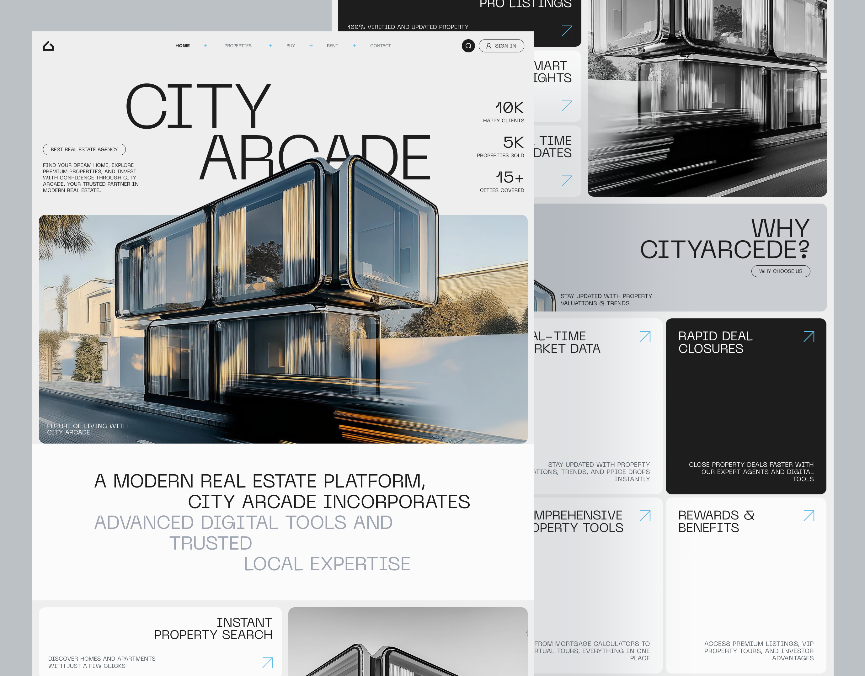 Real Estate Website Design - City Arcade homepage design figma landing page real estate web design real estate website realestate ui
