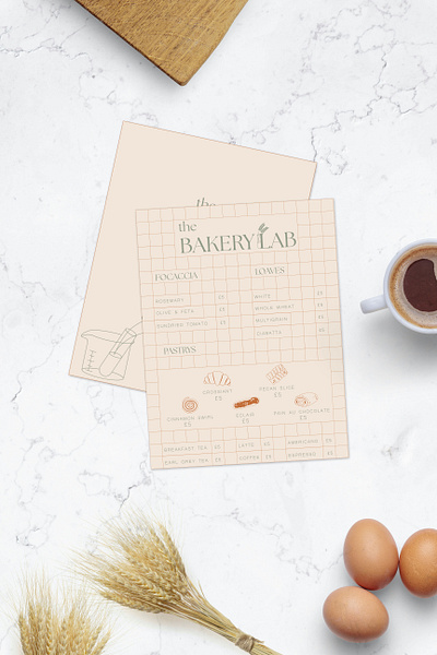 The Bakery Lab Menu brand identity branding design graphic design hospitality illustration logo menu design minimalist modern stationary visual design