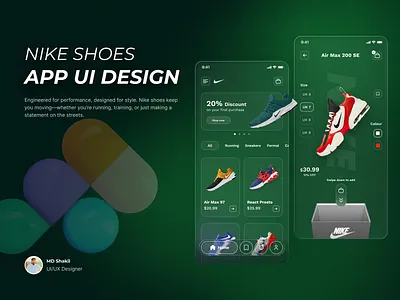 Nike Shoes App UI Design appdesign ecommerce mobileapp nike productdesign shoesapp uidesign uxdesign
