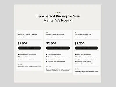 Pricing section advertising branding business website card component design landing page layout minimal modern pricing section ui web design website wellness