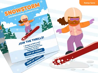 Cute cartoon logo mascot for snowboarding school adobe illustrator cartoon character character design children competition cute flyer for kids girl illustration logo mascot poster school snowboard snowboarding vector