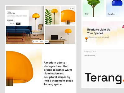 Terang. : Lamp Industry - Product Page animation bento branding ecommerceui editorial editorialdesign furniture furnitureui furniturewebsite lamp lampecommerce lampwebsite microinteraction minimalism minimalui motion graphics orange productpage uiux webdesign