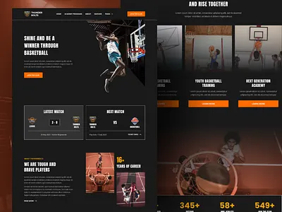 Thunderbotls - Basketball Team & Sports Club Landing Page basketball basketball school basketball team club dark elem elementor landingpage match sport sport club team template ui ui design website wordpress