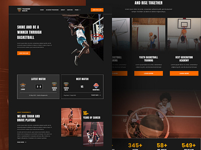 Thunderbotls - Basketball Team & Sports Club Landing Page basketball basketball school basketball team club dark elem elementor landingpage match sport sport club team template ui ui design website wordpress