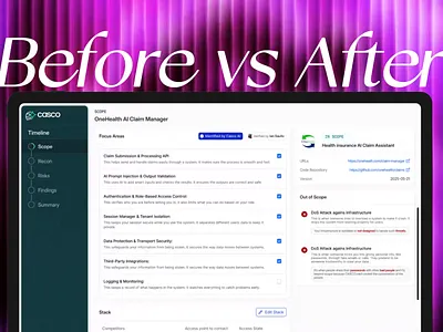 UX Redesign - CASCO Security Testing Platform ai saas app design before vs after best design casco dashboard product design roasting saas saas design security ui y combinator