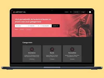 Artiest.nl UI/UX Design & Website Development artist directory website artist showcase platform booking engine design custom booking system dutch entertainment website entertainers website design entertainment booking platform event booking website event planning website event service website intuitive ui booking site modern artist directory musician booking platform online booking experience performer booking uiux performer marketplace design responsive booking platform talent booking portal uiux for booking systems wordpress booking platform