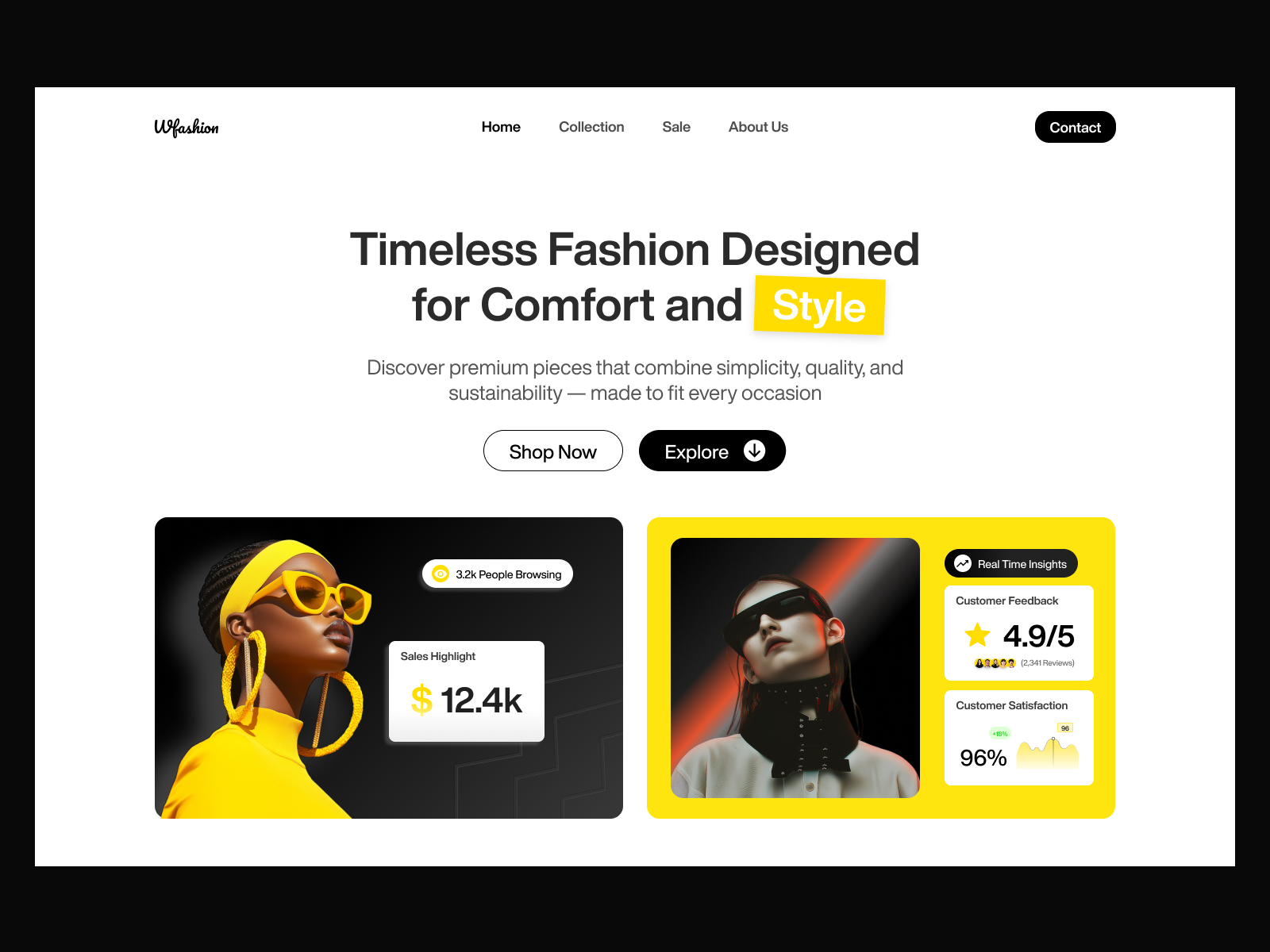 Fashion Store Hero Section – Minimal & Data-Driven Design black clean clean ui dribbble shot ecommerce design fashion fashion store hero section landing page minimal design minimalist modern ui ui design ux design web design yellow yellow and black landing page