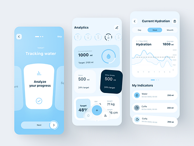 Water Drinking Reminder App analytics app aqua branding charts cup design drink drop hydration ios logo ml mobile target tracking ui ux water