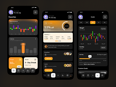 Calorie Tracker App Design app design calorie tracker app diet tracking app fitness app fitness tracker app health fitness ui health tracker app mobile app mobile health dashboard modern mobile app design nutrition app concept ui uiux ux weight loss