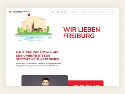 Wir Lieben Freiburg Website Design & Development accessibility first web design career page development career portal website city administration careers city administration design city recruitment platform clean professional web design diversity inclusion website employer branding website government career platform government digital identity inclusive uiux design job listings integration modern hr website design multilingual government portal municipal employer branding public sector website responsive career portal talent attraction site wir lieben freiburg website