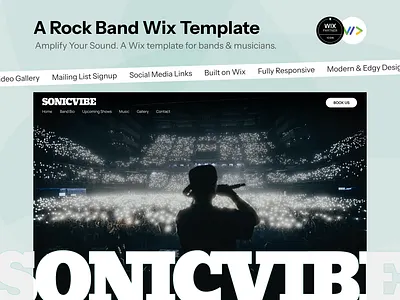 Sonic Vibe | A Rock Band Wix Template bandwebsite branding creativetemplate design gigwebsite graphic design illustration logo musicdesign musician musicpromo musicwebsite responsivedesign sonicvibe tourdates ui uidesign uiux ux uxdesign