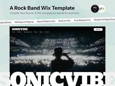 Sonic Vibe | A Rock Band Wix Template bandwebsite branding creativetemplate design gigwebsite graphic design illustration logo musicdesign musician musicpromo musicwebsite responsivedesign sonicvibe tourdates ui uidesign uiux ux uxdesign