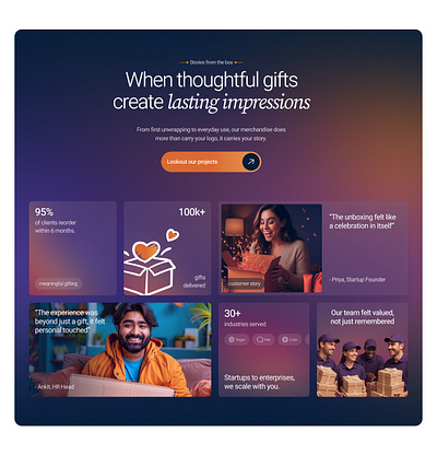 Corporate Merchandise Website – Why Us Section bento bento grid branding design figma framer merchandise ui web web design web grid web layout website website design