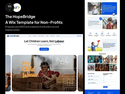 The HopeBridge | A Wix Template for Non-Profits branding charitywebsite donationwebsite foracause fundraising giveback logo ngo nonprofit socialcause socialimpact ui uitemplate uiux uxforgood vector webdesign wixfornonprofits wixtemplate