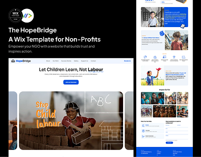 The HopeBridge | A Wix Template for Non-Profits branding charitywebsite donationwebsite foracause fundraising giveback logo ngo nonprofit socialcause socialimpact ui uitemplate uiux uxforgood vector webdesign wixfornonprofits wixtemplate