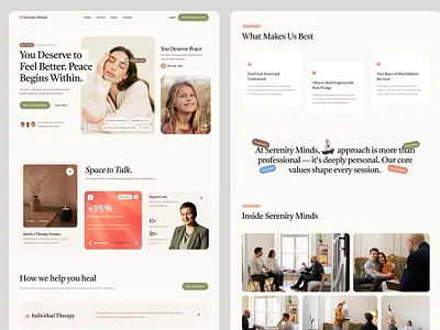 Serenity Website Design branding design figma framer illustration landing page peace peace website design serenity website design solitude ui uiux web design website design