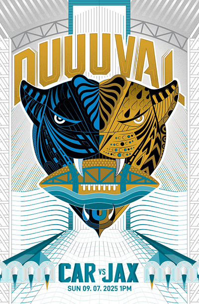 Selected Poster for Jaguars vs Panthers Game ball bite cats charlotte city duuuval eye fight florida football illustration jacksonville jags jaguars nfl panthers play poster stadium teeth