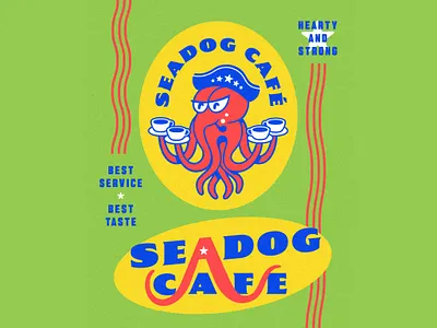Seadog Café character designer coffee design graphics logo mascot octopus type modification typography