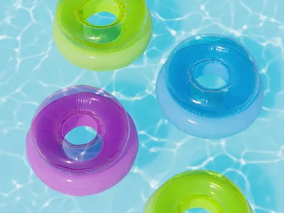 Inflatable Fun – 3D Illustration, Bright Pool Concept 3d 3d animation 3d art 3d concept design 3d design 3d digital art 3d graphics 3d illustration 3d render 3d visual animation blender bright c4d cg colorful funny illustration motion render