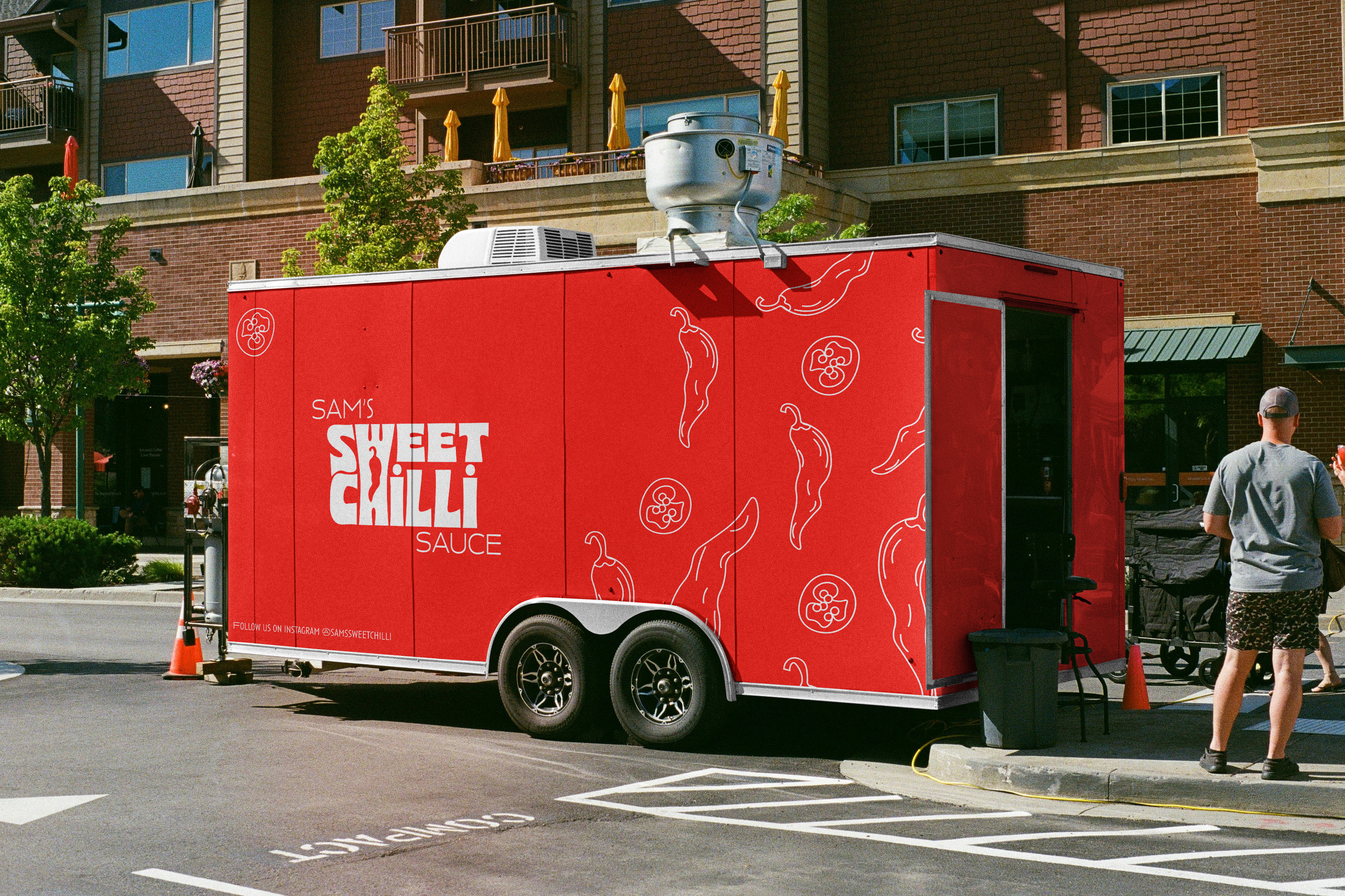 Sams sweet chilli sauce truck bold brand identity branding colourful design food truck graphic design hospitality illustration logo modern retail visual identity