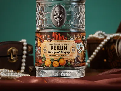 Perun - Apricot Brandy bottle branding brandy design drawing gin graphic design illustration label logo packaging rakija rum slavic typography vintage vodka whiskey