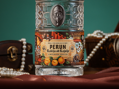 Perun - Apricot Brandy bottle branding brandy design drawing gin graphic design illustration label logo packaging rakija rum slavic typography vintage vodka whiskey