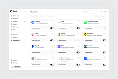 Blank | Integrations Page blank dashboard figma integrations integrationsettings saas sidebar switch ui desing