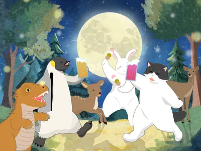 moon night animal art calendar character design fun graphic design illustration logo ui web イラスト