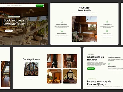 Rooms & Highlights – Rental Travel Website Design airbnb booking cabin design features halo house landing rental rooms travel